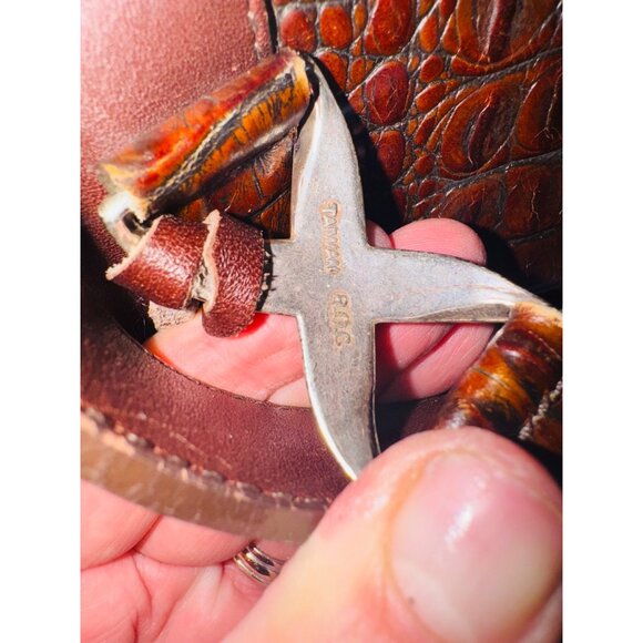 Vintage Brighton Brown Leather Croc Embossed Tote Bag Heart Charm Classic City - Picture 13 of 13